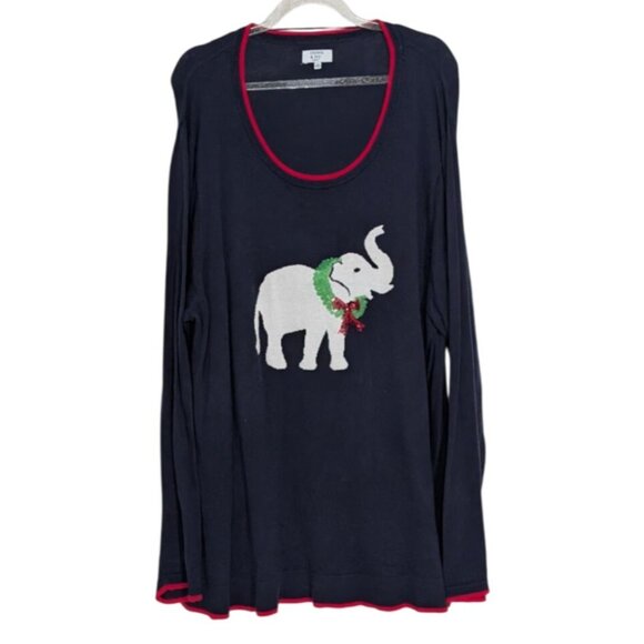 Crown & Ivy Elephant Wreath Sweater Womens Size 3X Blue Christmas Knit - Picture 1 of 8